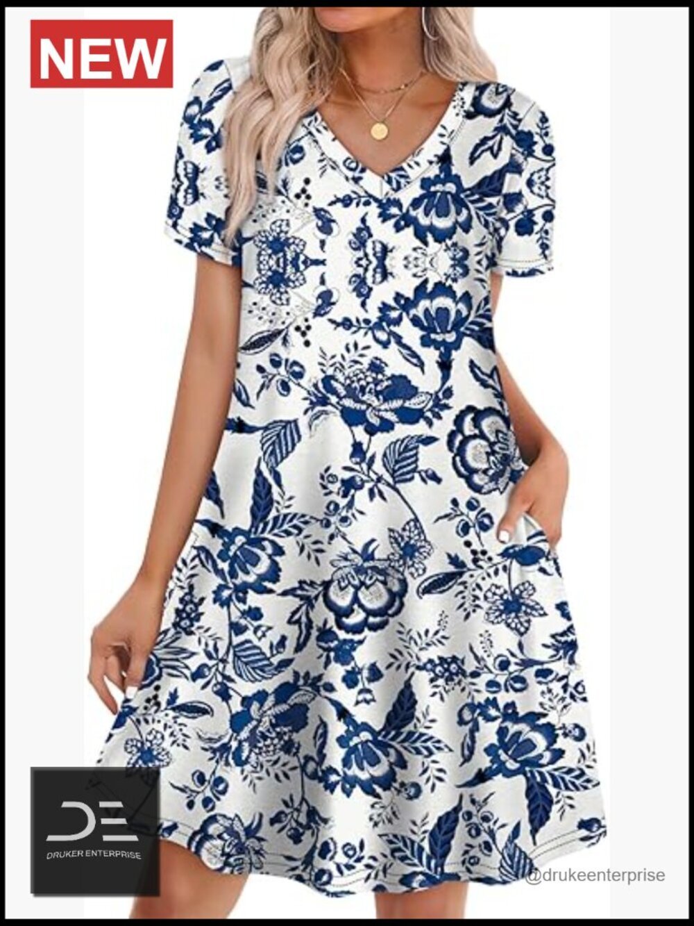 Boho Summer Dress with Pockets Casual Loose T Shirt Dress S-4XL